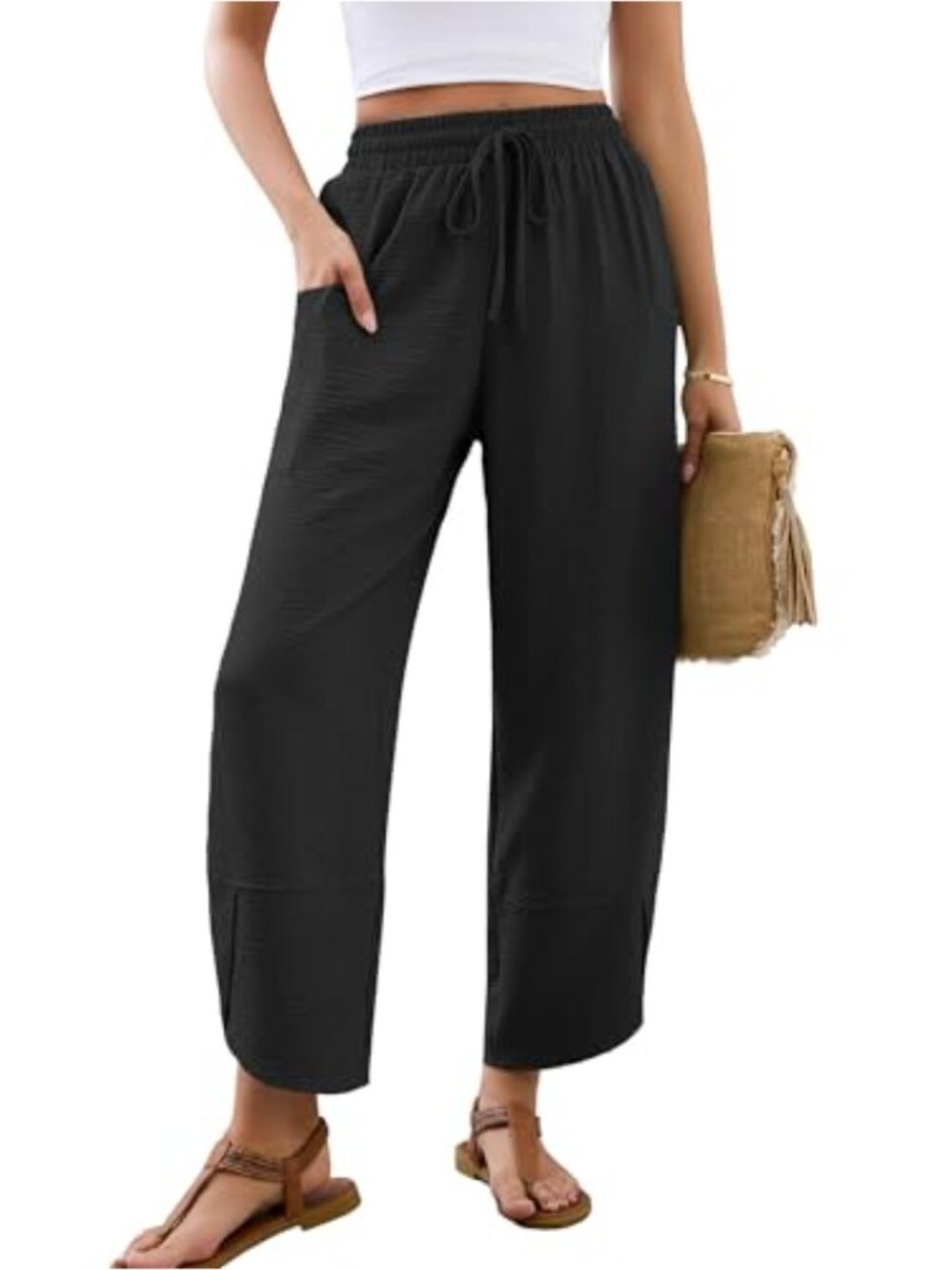 Women's Wide Leg Palazzo Pants Elastic Waist Flowy Trousers
